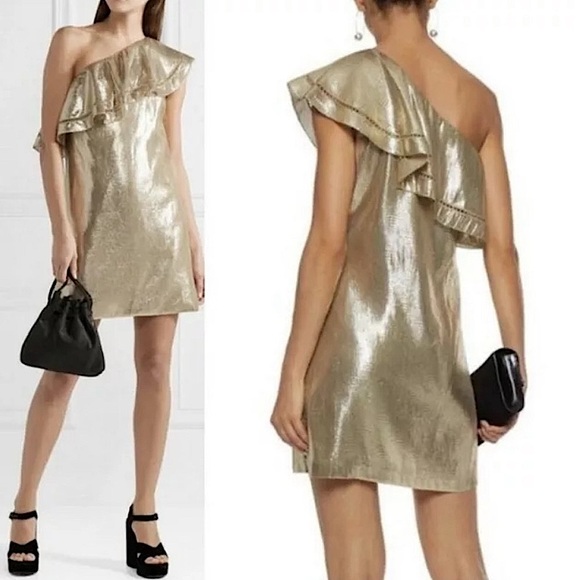🆕 Rachel Zoe One Shoulder Metallic Dress size 6 - Picture 3 of 7
